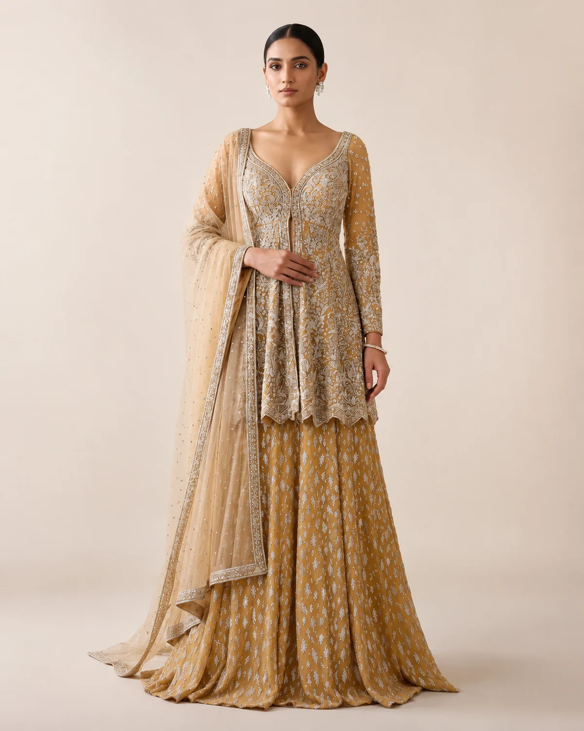 01-Vastram-Golden-Champagne-Silver-Embroidered-Sharara-Set-Hero-Front