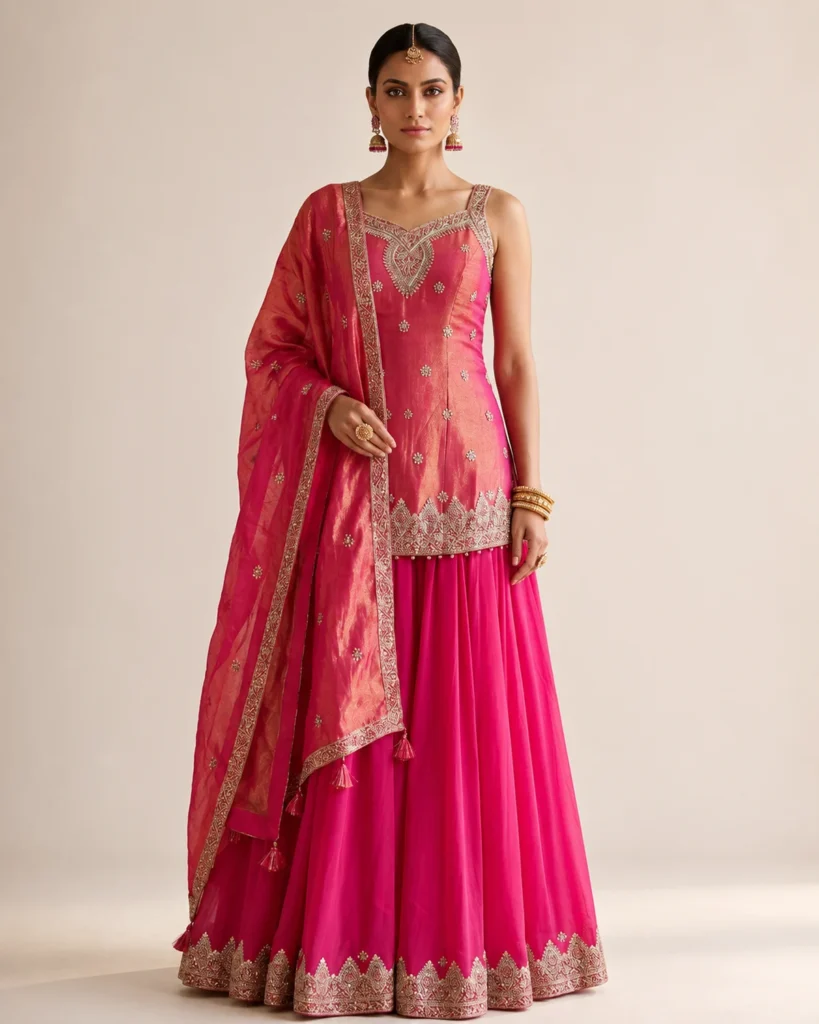 01-Vastram-Magenta-Pink-Gold-Embroidered-Palazzo-Set-Hero-Front
