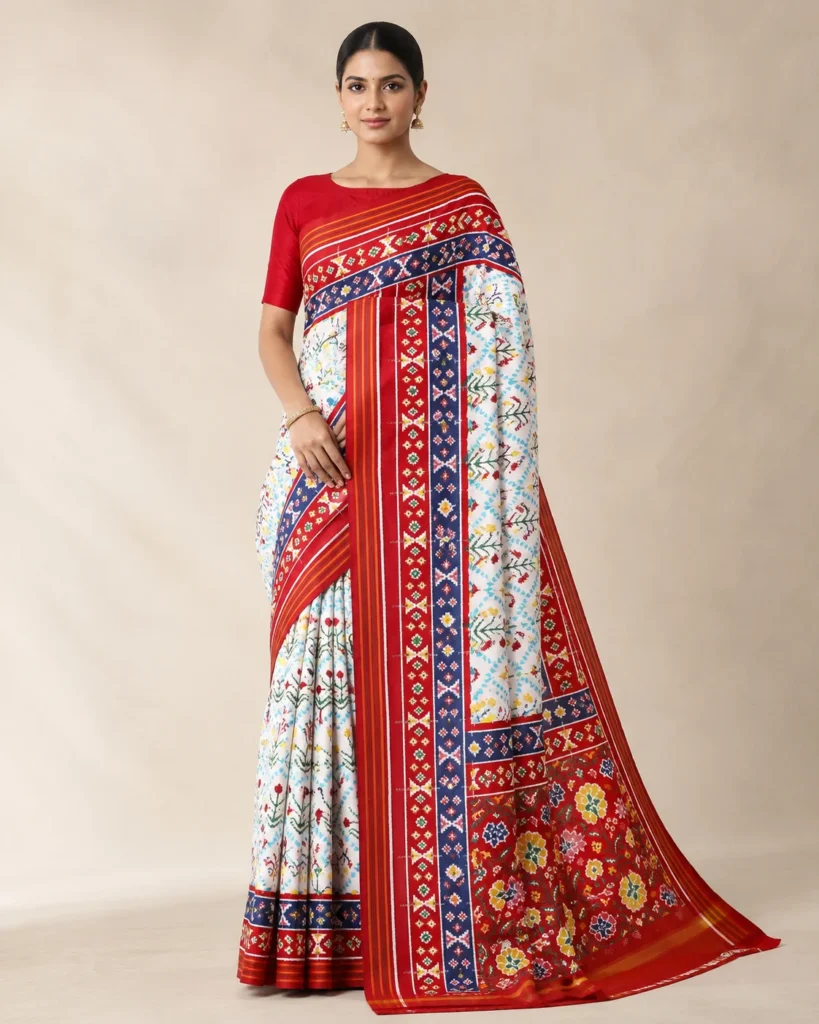 01-Vastram-Red-White-Multicolor-Patola-Print-Saree-Hero-Front