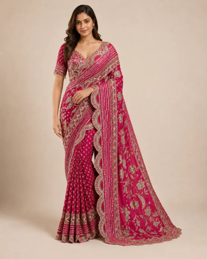 02-Vastram-Dark-Coral-Pink-Sequin-Embroidered-Saree-Full-Front-View