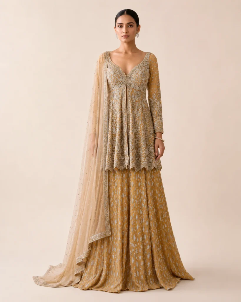 02-Vastram-Golden-Champagne-Silver-Embroidered-Sharara-Set-Full-Front-View