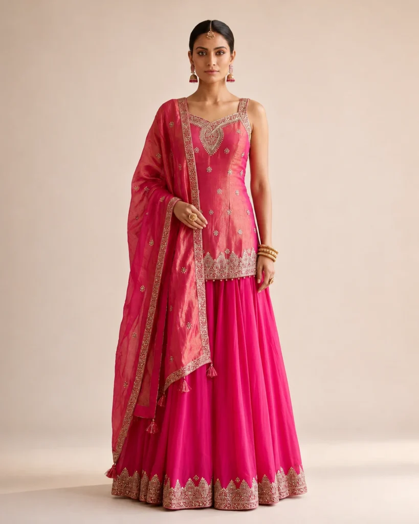 02-Vastram-Magenta-Pink-Gold-Embroidered-Palazzo-Set-Full-Front-View