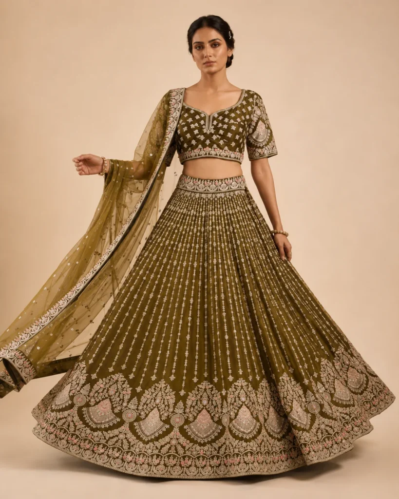 02-Vastram-Olive-Green-Silver-Embroidered-Lehenga-Set-Full-Front-View