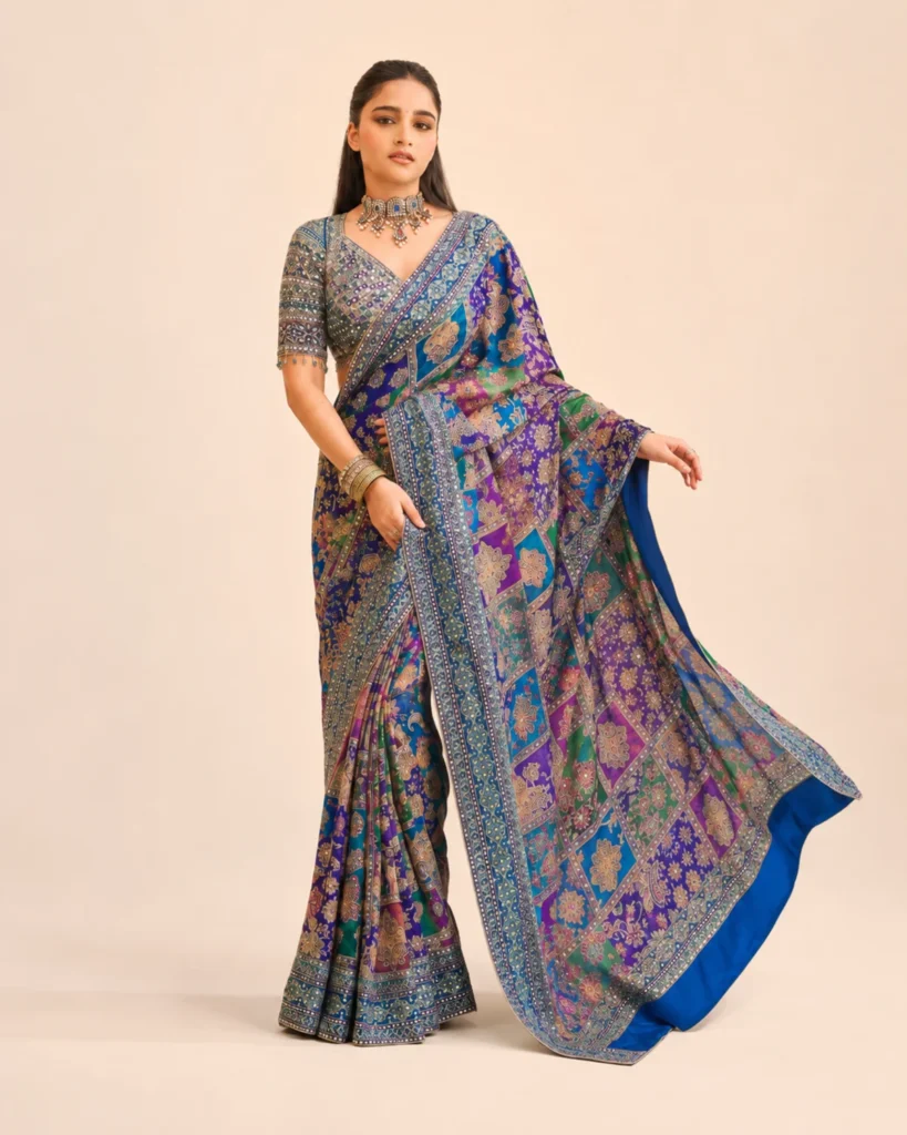 02-Vastram-Teal-Purple-Multicolor-Mirror-Work-Saree-Full-Front-View
