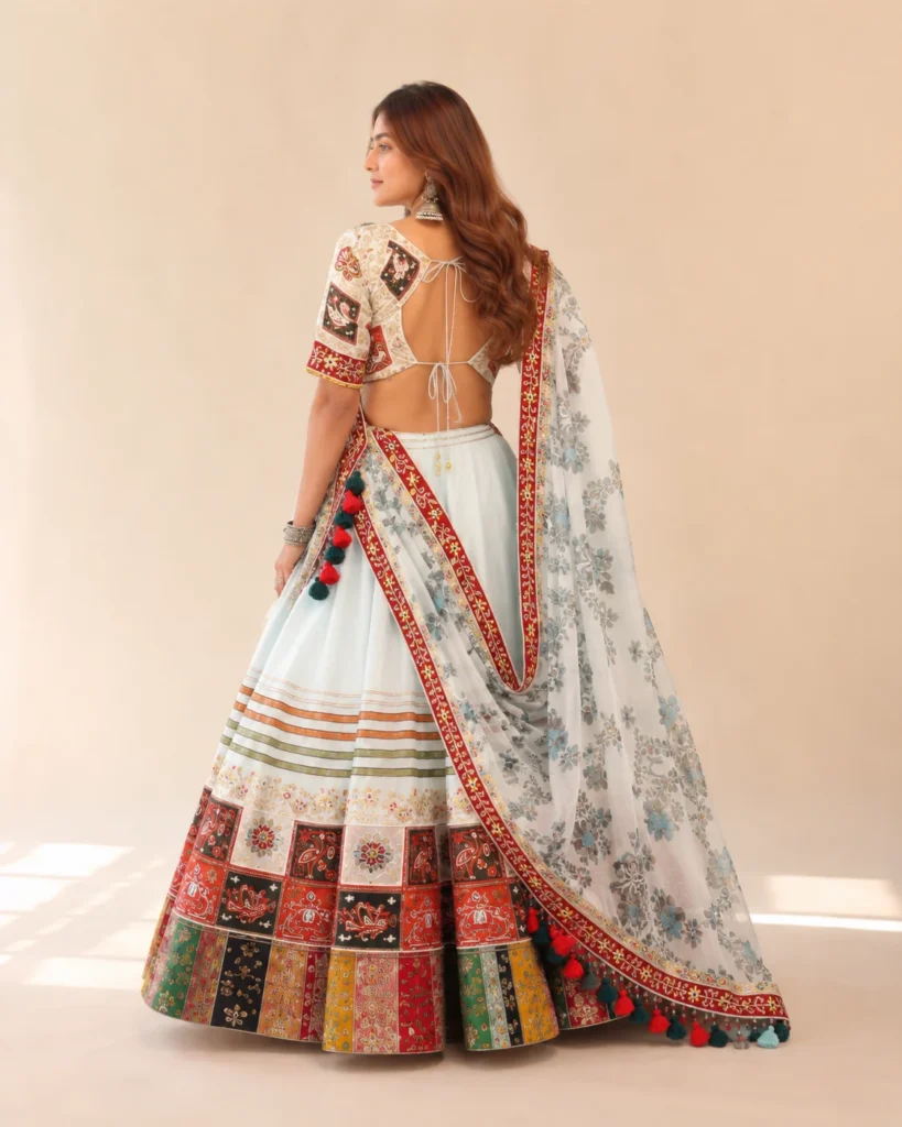 04-Vastram-Ice-Blue-Multicolor-Patchwork-Lehenga-Set-Back-View