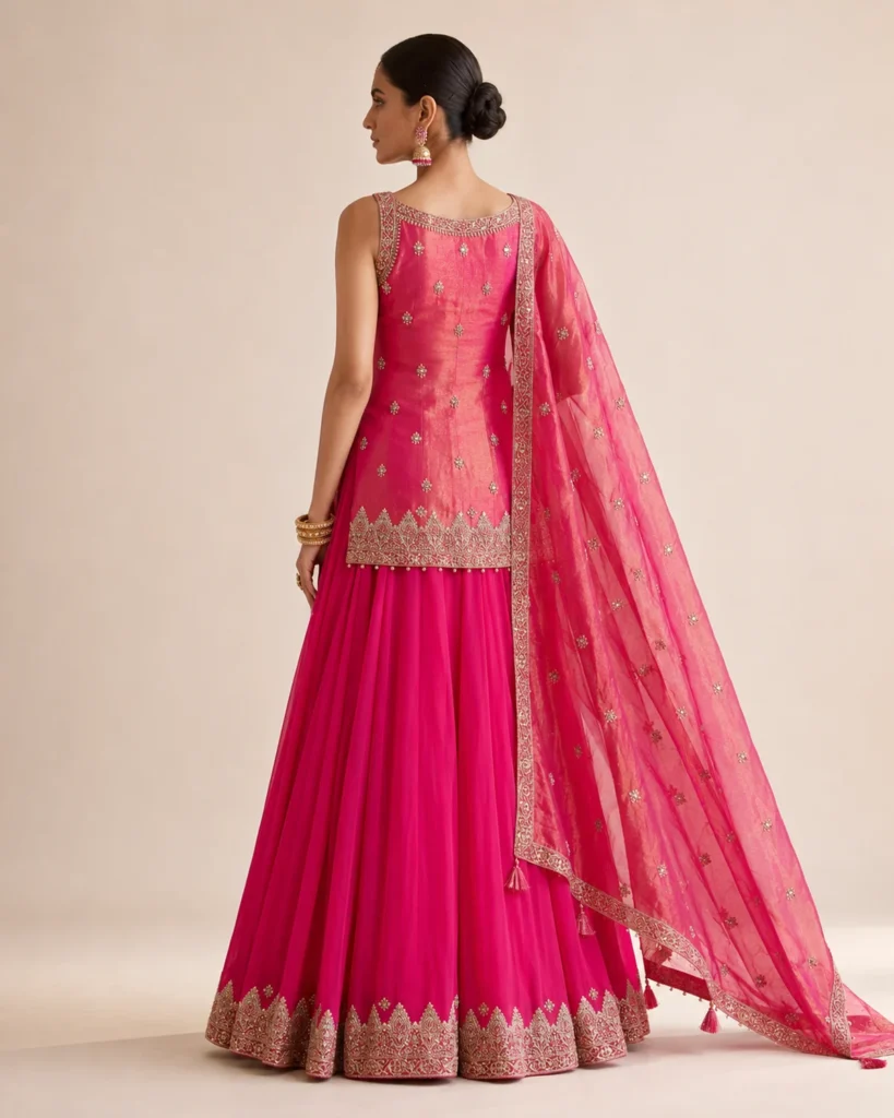 04-Vastram-Magenta-Pink-Gold-Embroidered-Palazzo-Set-Back-View