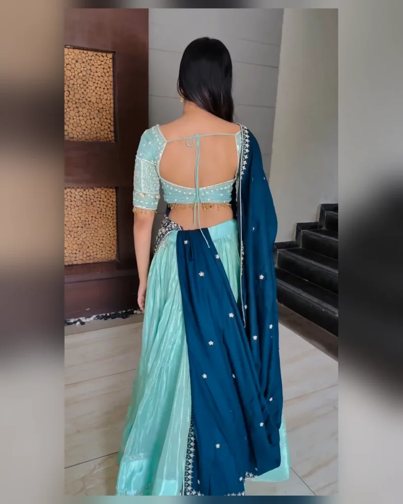 04-Vastram-Mint-Aqua-Navy-Embroidered-Lehenga-Set-Back-View