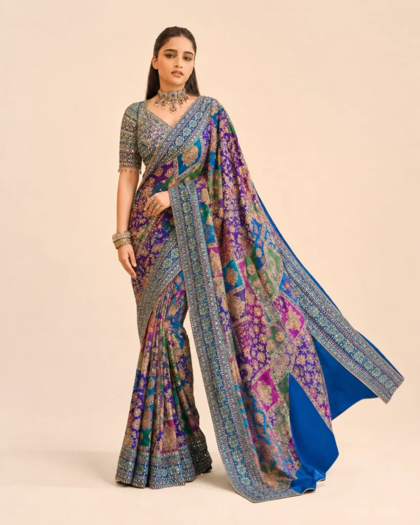 04-Vastram-Teal-Purple-Multicolor-Mirror-Work-Saree-Back-View