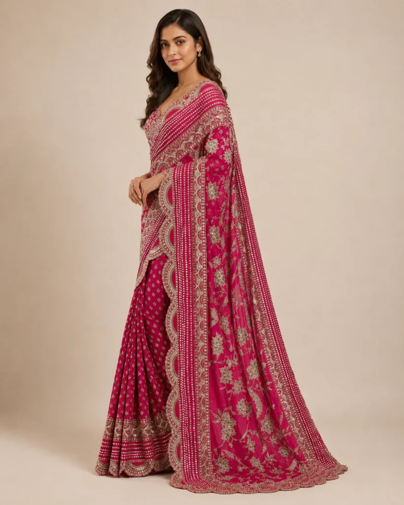 05-Vastram-Dark-Coral-Pink-Sequin-Embroidered-Saree-Side-Profile