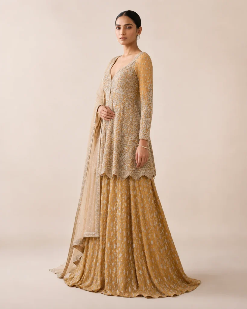 05-Vastram-Golden-Champagne-Silver-Embroidered-Sharara-Set-Side-Profile