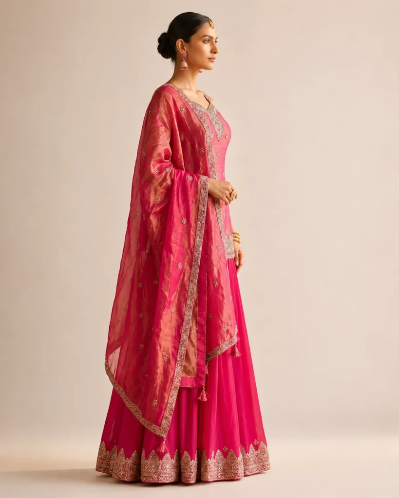 05-Vastram-Magenta-Pink-Gold-Embroidered-Palazzo-Set-Side-Profile