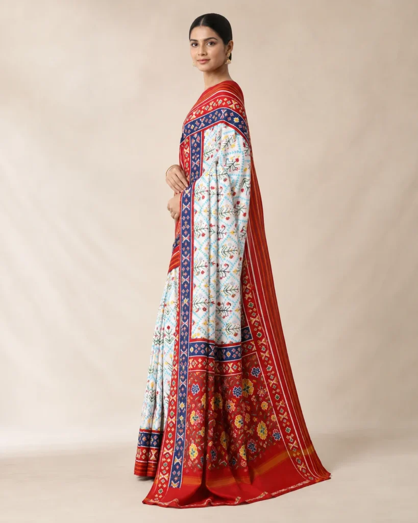 05-Vastram-Red-White-Multicolor-Patola-Print-Saree-Side-Profile