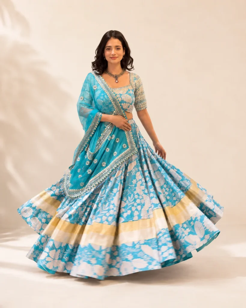 05-Vastram-Turquoise-Floral-Lehenga-Set-Side-Profile