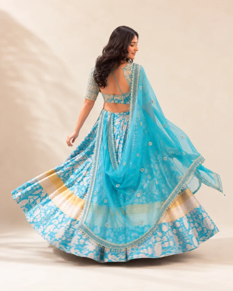 06-Vastram-Turquoise-Floral-Lehenga-Set-Back-Flare-View